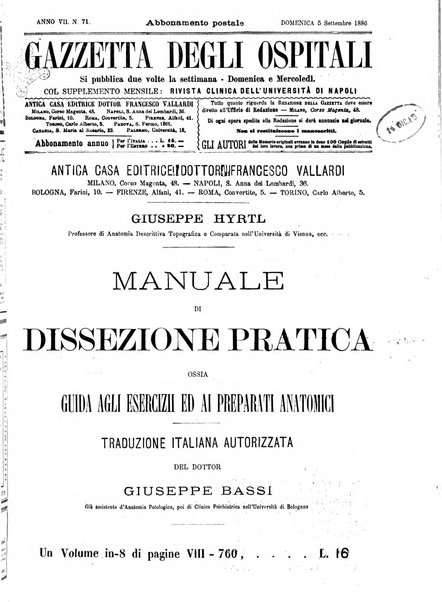 Gazzetta degli ospitali officiale per la pubblicazione degli atti del Consiglio degli Istituti ospitalieri di Milano