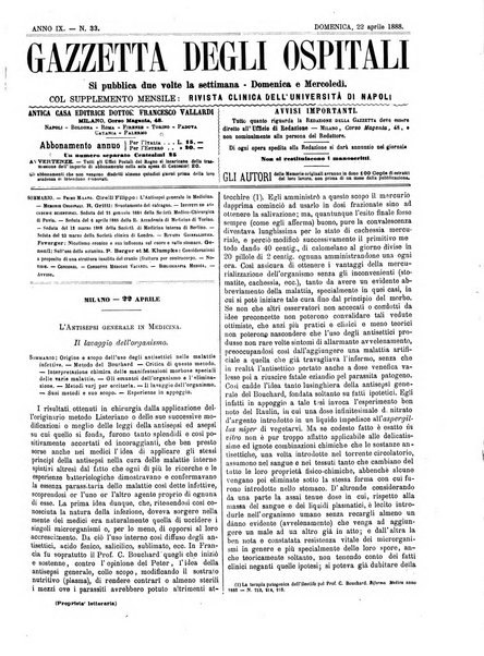 Gazzetta degli ospitali officiale per la pubblicazione degli atti del Consiglio degli Istituti ospitalieri di Milano