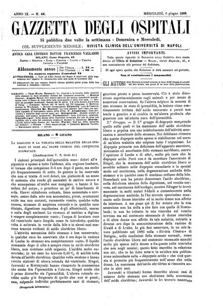 Gazzetta degli ospitali officiale per la pubblicazione degli atti del Consiglio degli Istituti ospitalieri di Milano