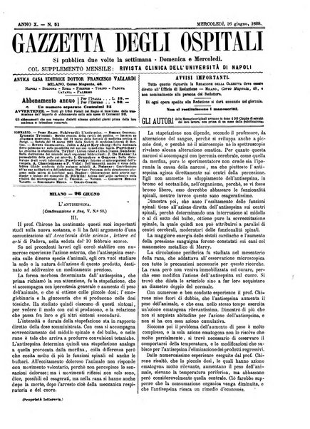 Gazzetta degli ospitali officiale per la pubblicazione degli atti del Consiglio degli Istituti ospitalieri di Milano