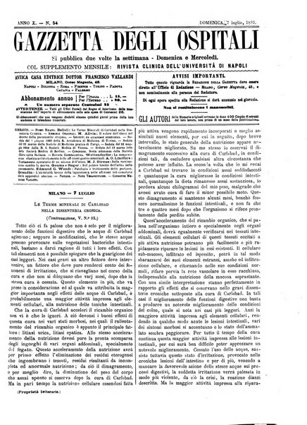 Gazzetta degli ospitali officiale per la pubblicazione degli atti del Consiglio degli Istituti ospitalieri di Milano