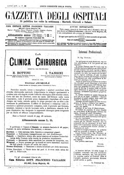 Gazzetta degli ospitali officiale per la pubblicazione degli atti del Consiglio degli Istituti ospitalieri di Milano