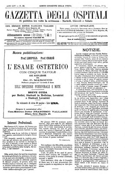 Gazzetta degli ospitali officiale per la pubblicazione degli atti del Consiglio degli Istituti ospitalieri di Milano