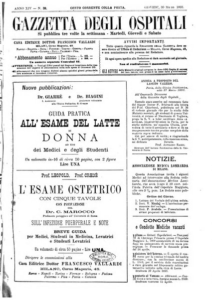 Gazzetta degli ospitali officiale per la pubblicazione degli atti del Consiglio degli Istituti ospitalieri di Milano