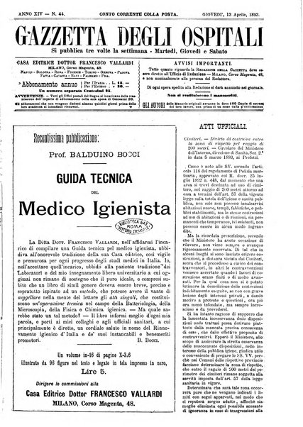 Gazzetta degli ospitali officiale per la pubblicazione degli atti del Consiglio degli Istituti ospitalieri di Milano