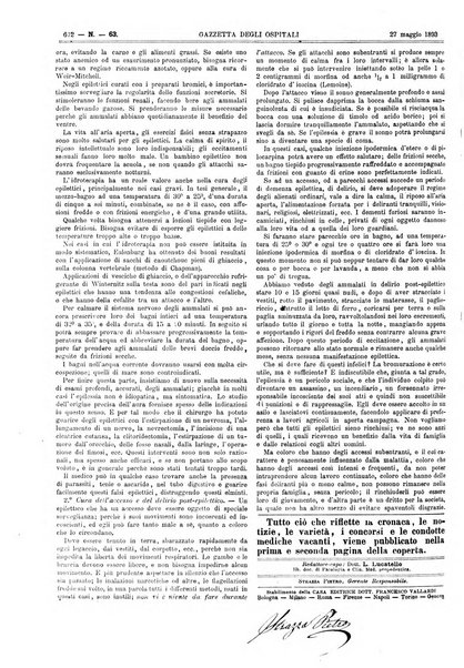 Gazzetta degli ospitali officiale per la pubblicazione degli atti del Consiglio degli Istituti ospitalieri di Milano