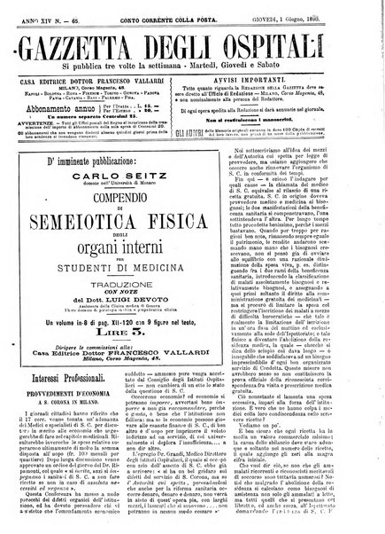 Gazzetta degli ospitali officiale per la pubblicazione degli atti del Consiglio degli Istituti ospitalieri di Milano