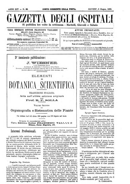 Gazzetta degli ospitali officiale per la pubblicazione degli atti del Consiglio degli Istituti ospitalieri di Milano