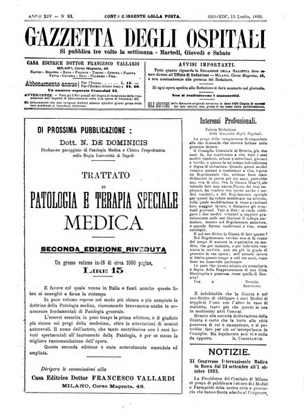 Gazzetta degli ospitali officiale per la pubblicazione degli atti del Consiglio degli Istituti ospitalieri di Milano