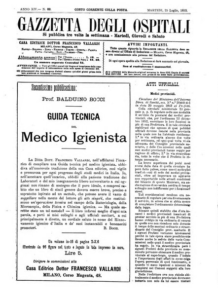 Gazzetta degli ospitali officiale per la pubblicazione degli atti del Consiglio degli Istituti ospitalieri di Milano