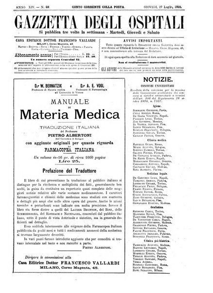 Gazzetta degli ospitali officiale per la pubblicazione degli atti del Consiglio degli Istituti ospitalieri di Milano