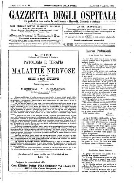 Gazzetta degli ospitali officiale per la pubblicazione degli atti del Consiglio degli Istituti ospitalieri di Milano