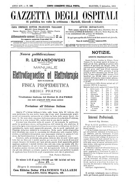 Gazzetta degli ospitali officiale per la pubblicazione degli atti del Consiglio degli Istituti ospitalieri di Milano