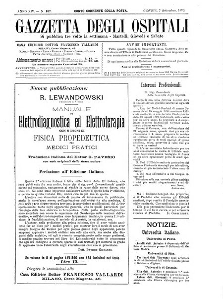 Gazzetta degli ospitali officiale per la pubblicazione degli atti del Consiglio degli Istituti ospitalieri di Milano