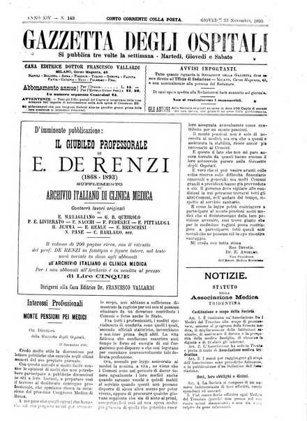 Gazzetta degli ospitali officiale per la pubblicazione degli atti del Consiglio degli Istituti ospitalieri di Milano