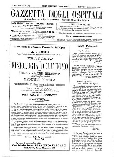 Gazzetta degli ospitali officiale per la pubblicazione degli atti del Consiglio degli Istituti ospitalieri di Milano