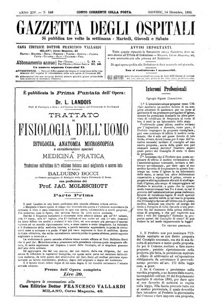 Gazzetta degli ospitali officiale per la pubblicazione degli atti del Consiglio degli Istituti ospitalieri di Milano