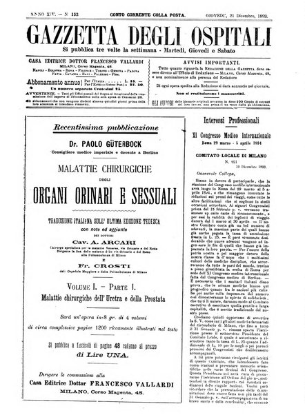 Gazzetta degli ospitali officiale per la pubblicazione degli atti del Consiglio degli Istituti ospitalieri di Milano