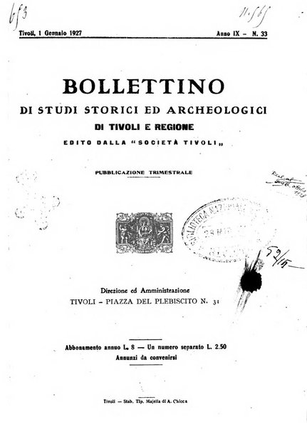 Bollettino di studi storici ed archeologici di Tivoli e regione