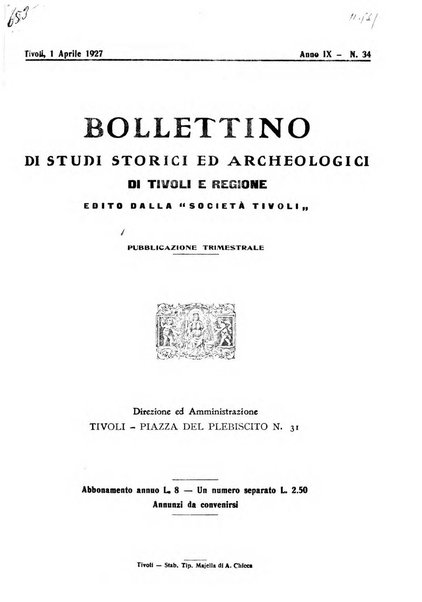 Bollettino di studi storici ed archeologici di Tivoli e regione