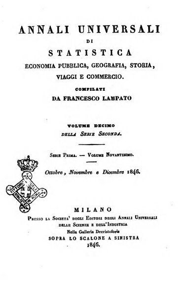 Annali universali di statistica, economia pubblica, geografia, storia, viaggi e commercio