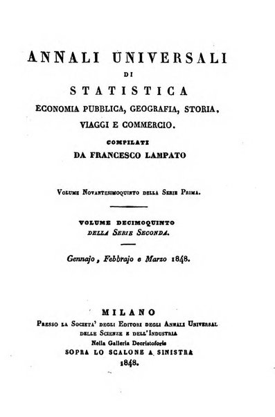 Annali universali di statistica, economia pubblica, geografia, storia, viaggi e commercio