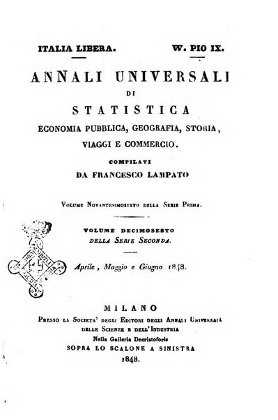 Annali universali di statistica, economia pubblica, geografia, storia, viaggi e commercio