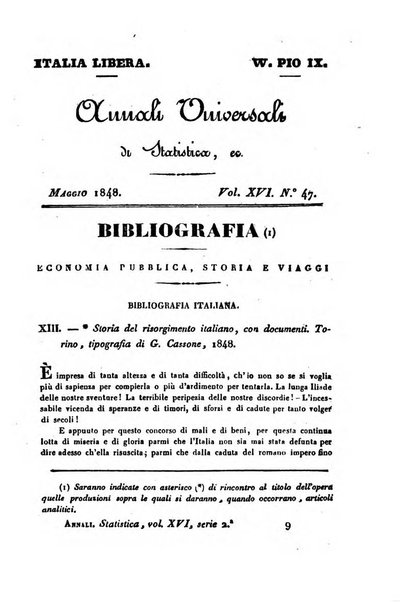 Annali universali di statistica, economia pubblica, geografia, storia, viaggi e commercio