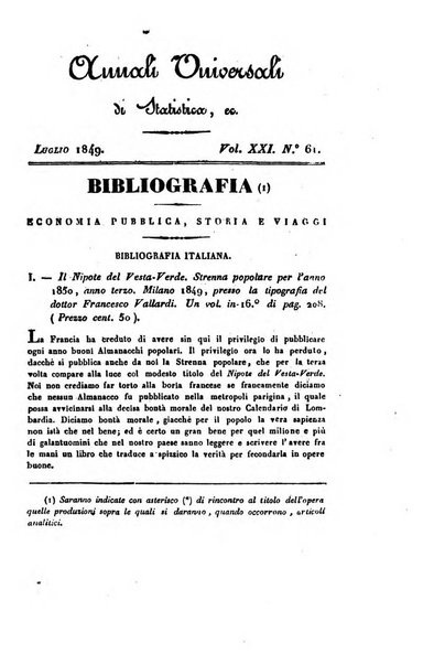 Annali universali di statistica, economia pubblica, geografia, storia, viaggi e commercio