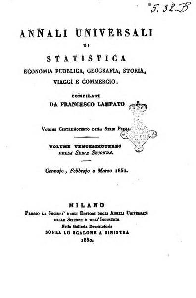 Annali universali di statistica, economia pubblica, geografia, storia, viaggi e commercio