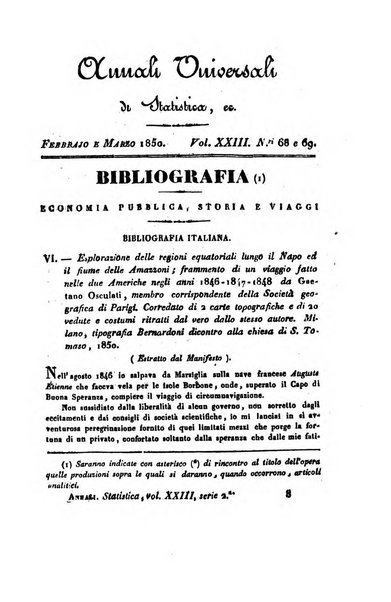 Annali universali di statistica, economia pubblica, geografia, storia, viaggi e commercio