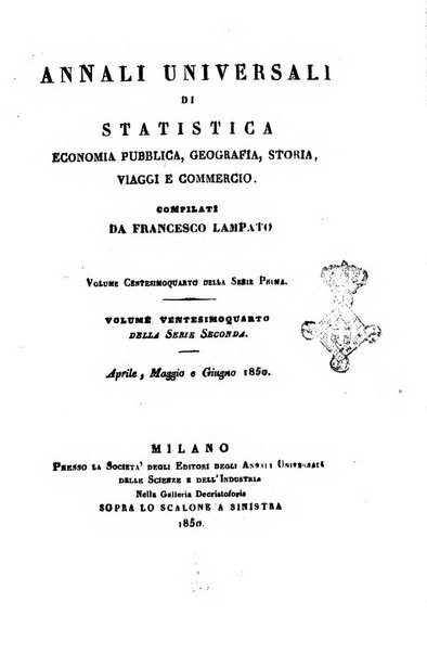 Annali universali di statistica, economia pubblica, geografia, storia, viaggi e commercio