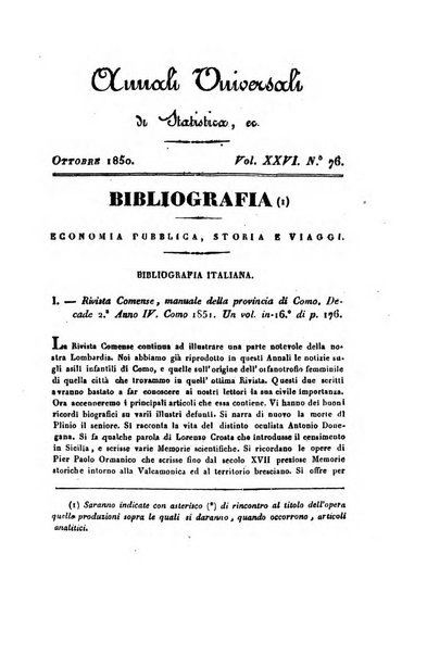 Annali universali di statistica, economia pubblica, geografia, storia, viaggi e commercio