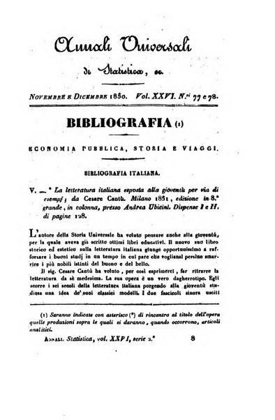 Annali universali di statistica, economia pubblica, geografia, storia, viaggi e commercio