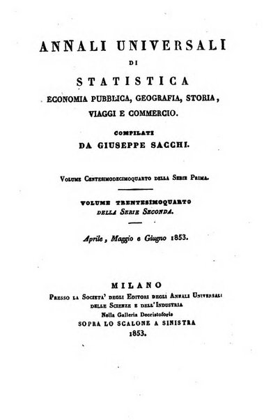 Annali universali di statistica, economia pubblica, geografia, storia, viaggi e commercio