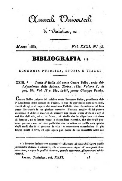 Annali universali di statistica, economia pubblica, storia, viaggi e commercio