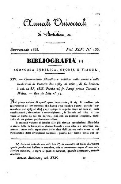 Annali universali di statistica, economia pubblica, storia, viaggi e commercio