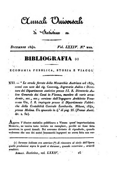 Annali universali di statistica, economia pubblica, storia, viaggi e commercio