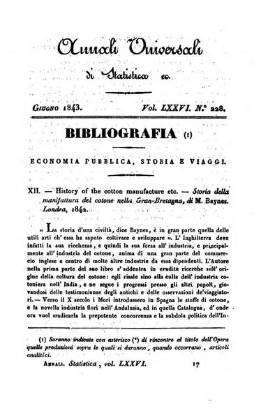 Annali universali di statistica, economia pubblica, storia, viaggi e commercio