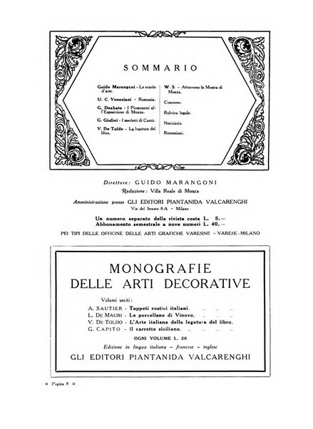 Le arti decorative rassegna internazionale ufficiale della Mostra di Arti decorative nella Villa Reale di Monza e della Federazione delle Industrie artistiche