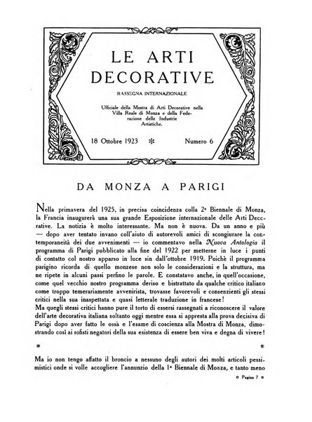 Le arti decorative rassegna internazionale ufficiale della Mostra di Arti decorative nella Villa Reale di Monza e della Federazione delle Industrie artistiche