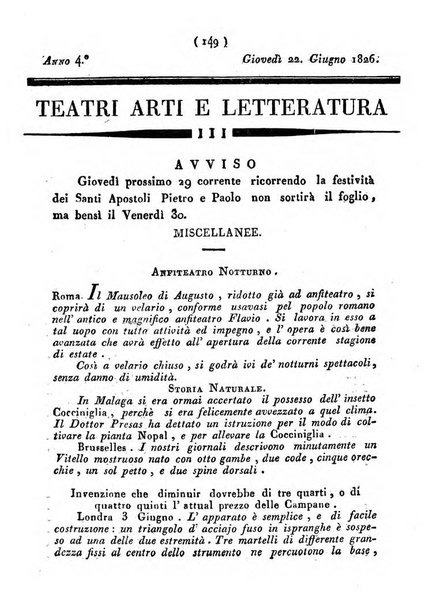 Cenni storici intorno alle lettere, invenzioni, arti, commercio e spettacoli teatrali