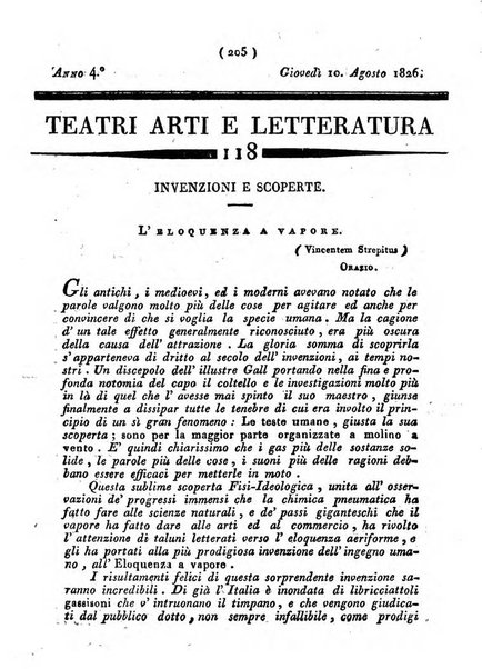 Cenni storici intorno alle lettere, invenzioni, arti, commercio e spettacoli teatrali