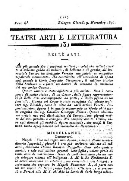 Cenni storici intorno alle lettere, invenzioni, arti, commercio e spettacoli teatrali