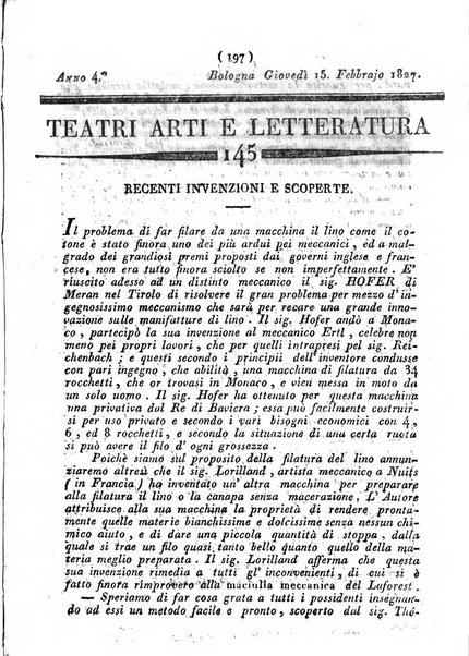 Cenni storici intorno alle lettere, invenzioni, arti, commercio e spettacoli teatrali