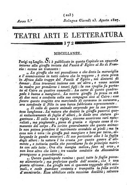 Cenni storici intorno alle lettere, invenzioni, arti, commercio e spettacoli teatrali