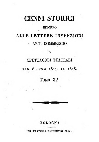 Cenni storici intorno alle lettere, invenzioni, arti, commercio e spettacoli teatrali