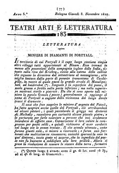 Cenni storici intorno alle lettere, invenzioni, arti, commercio e spettacoli teatrali