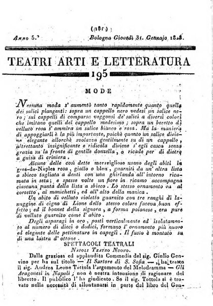 Cenni storici intorno alle lettere, invenzioni, arti, commercio e spettacoli teatrali