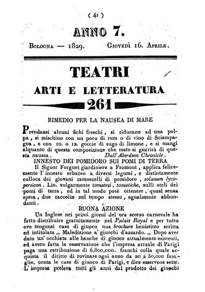 Cenni storici intorno alle lettere, invenzioni, arti, commercio e spettacoli teatrali